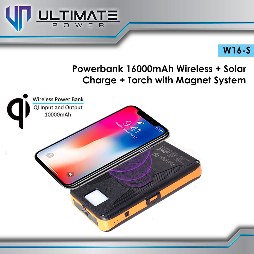 Power bank Solar 16000mAh Ultimate W16-S + Wireless + LED Torch 16000mAh Magnet System