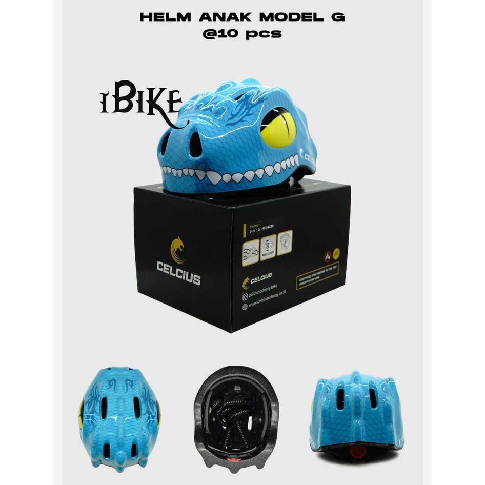 Helm sepeda Anak Dino Dragon kids bicycle helmet trex celcius odessy