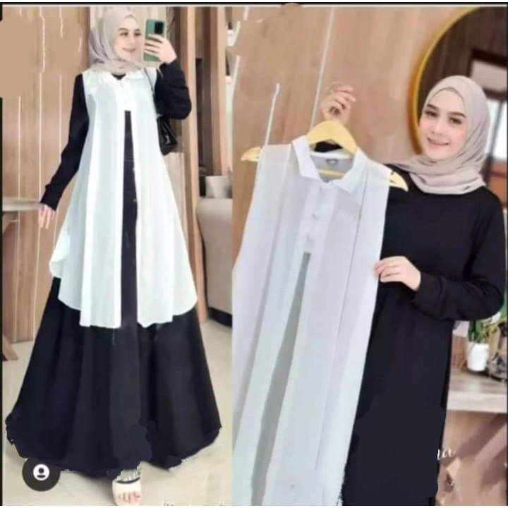 INV - SETELAN  GAMIS ROMPI PLUS DALAMAN IKEYSHA / MUSLIM / TERBARU / UKURAN L dan XL