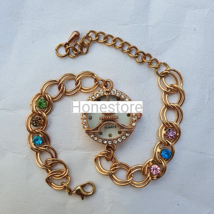 Jam Tangan Wanita Gelang Emas Gambar Paris murah