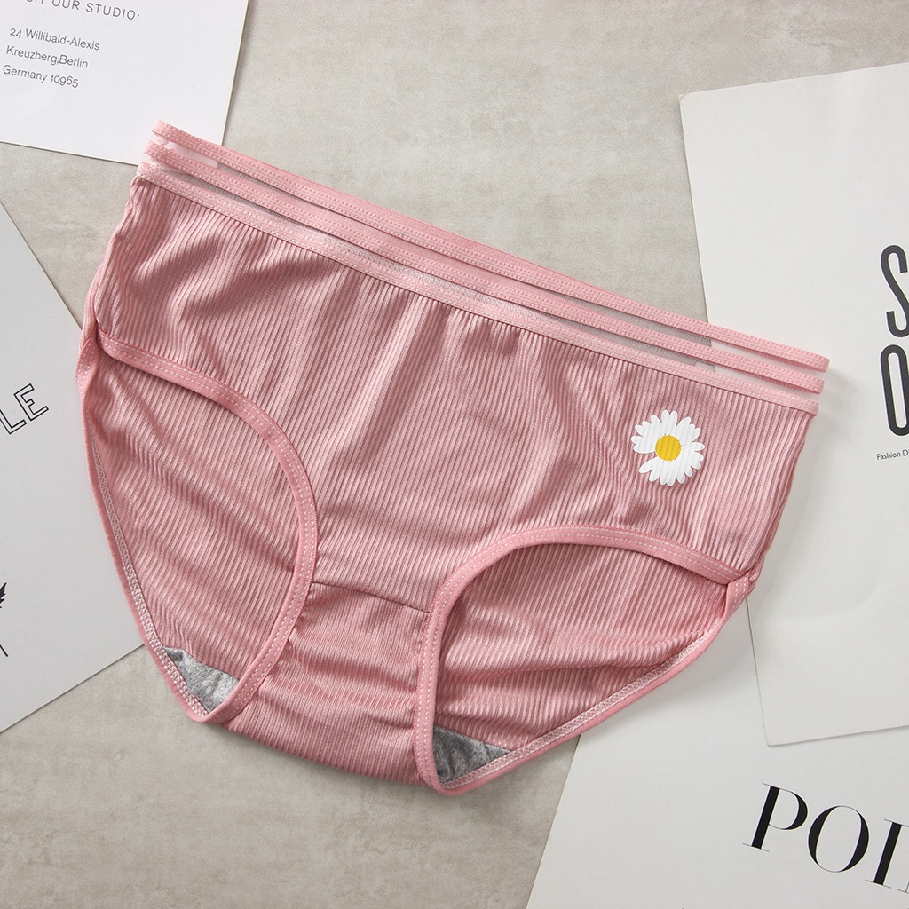 DF CD117 Celana Dalam Wanita One Piece Mulus Motif Bunga Daisy Sutra Elastis Seamless Mid Waist