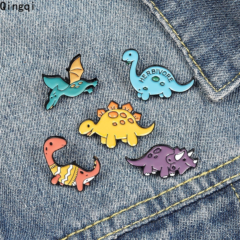 Bros Pin Desain Kartun Dinosaurus Warna-Warni Untuk Kemeja Denim