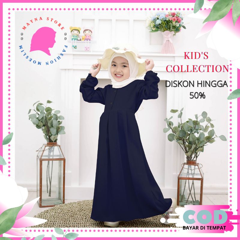 GAMIS ANAK BALITA CUTE CANTIK MODERN TRENDY WARNA NAVY SIMPLE USIA 1-2 3-4 FASHION ANAK MUSLIM SYAR'