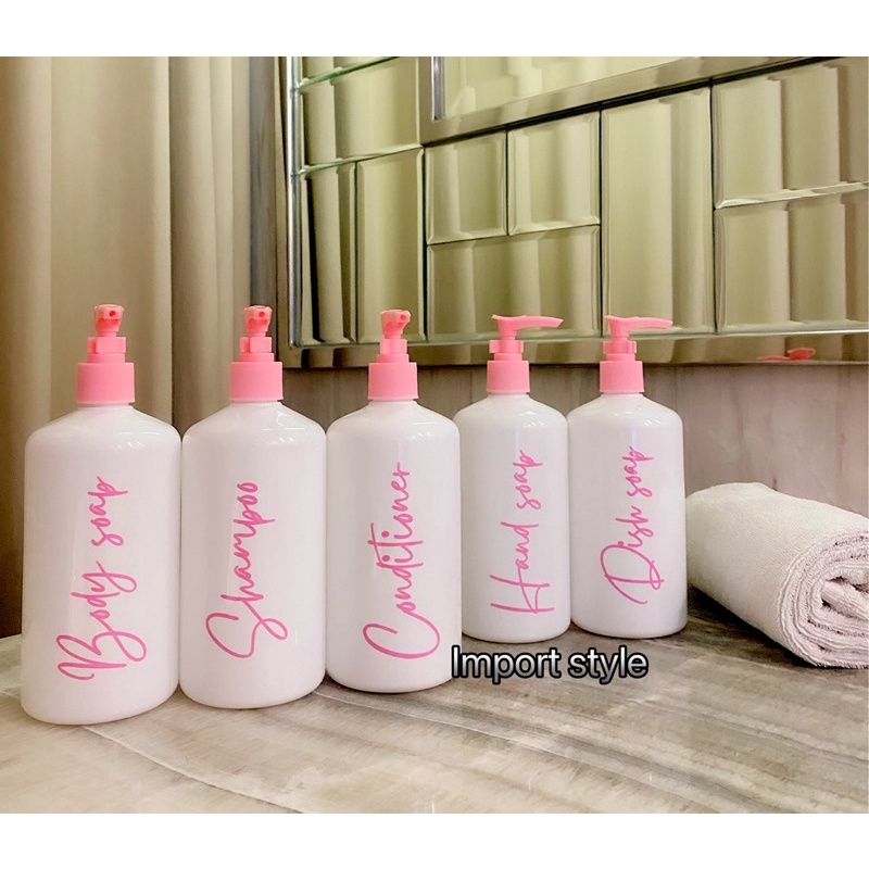 botol glossy 500ml pink edition. aesthetic bottle minimalist refill organizer tempat sabun cair pump estetik