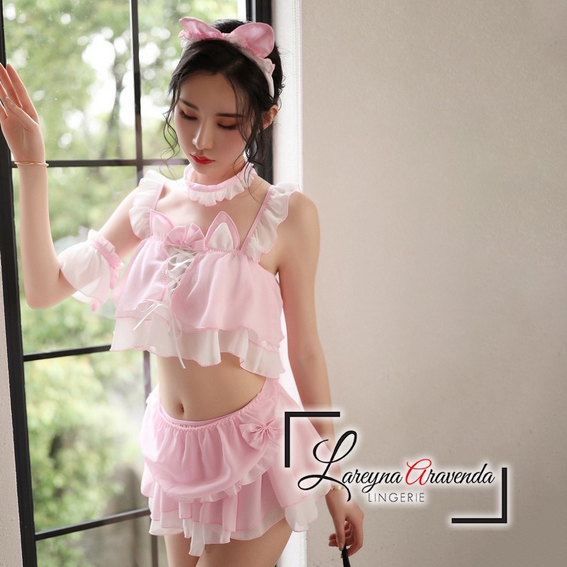 Set Lingerie + CD + Bando Seksi Model Cat Maid Neko Costume PREMIUM LG075