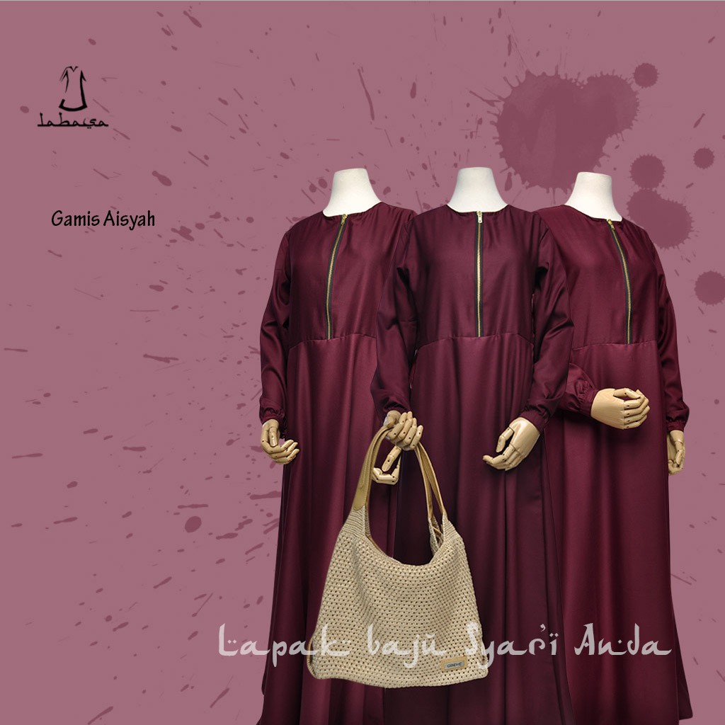 Labasa Gamis Syari Polos Toyobo Aneka Warna Gelap | Gamis Only | Bisa COD-Maroon
