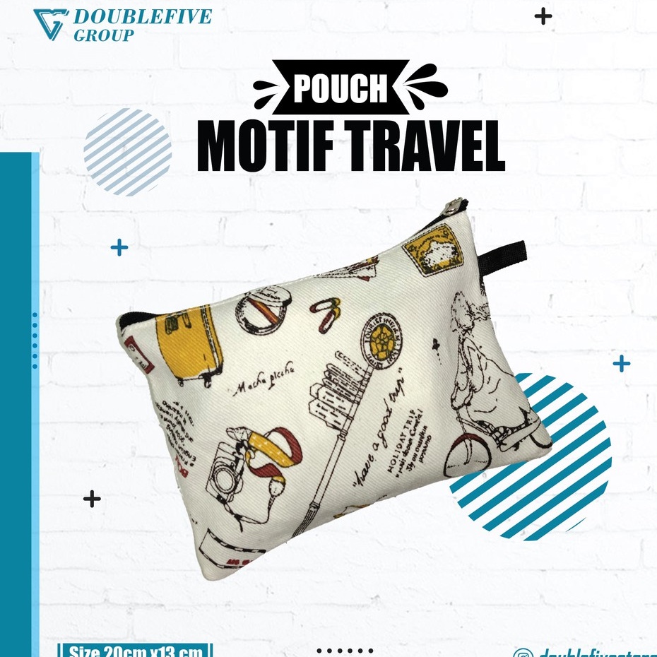 Pouch Kosmetik Souvenir Dompet kanvas Murah uk 20 x 13 Kanvas Motif Travel