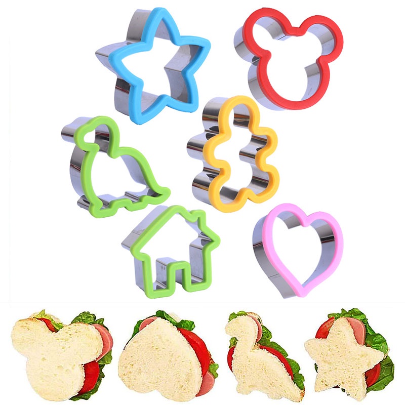 Set Cetakan Pemotong Roti / Kue Kering Bentuk Hewan Dinosaurus Bintang Hati Bahan Stainless Steel Untuk Anak