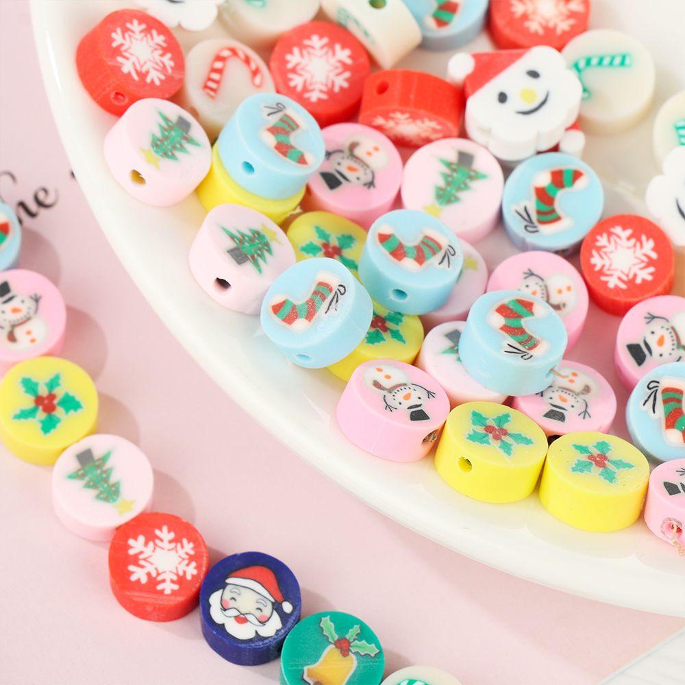 Preva 50 Pcs 10mm Blossom Polymer Clay Spacer Dekorasi Kalung Liontin Aksesoris Natal Snowman