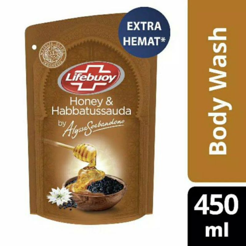LIFEBUOY SABUN MANDI CAIR ANTIBACTERIAL HONEY & HABBATUSSAUDA 450ML REFILL