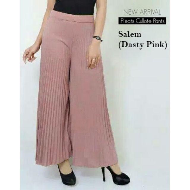 Celana kulot panjang plisket wanita / pleated skirt-SALEM (DASTY PINK)