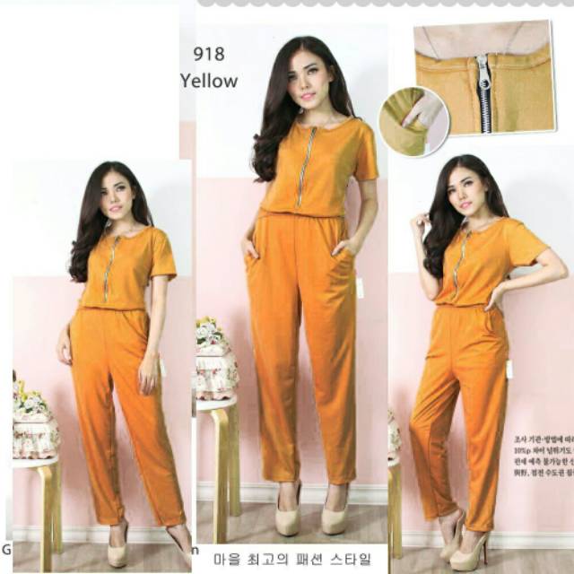 Jumpsuit della bahan wafer, sleting besi depan, fit to L