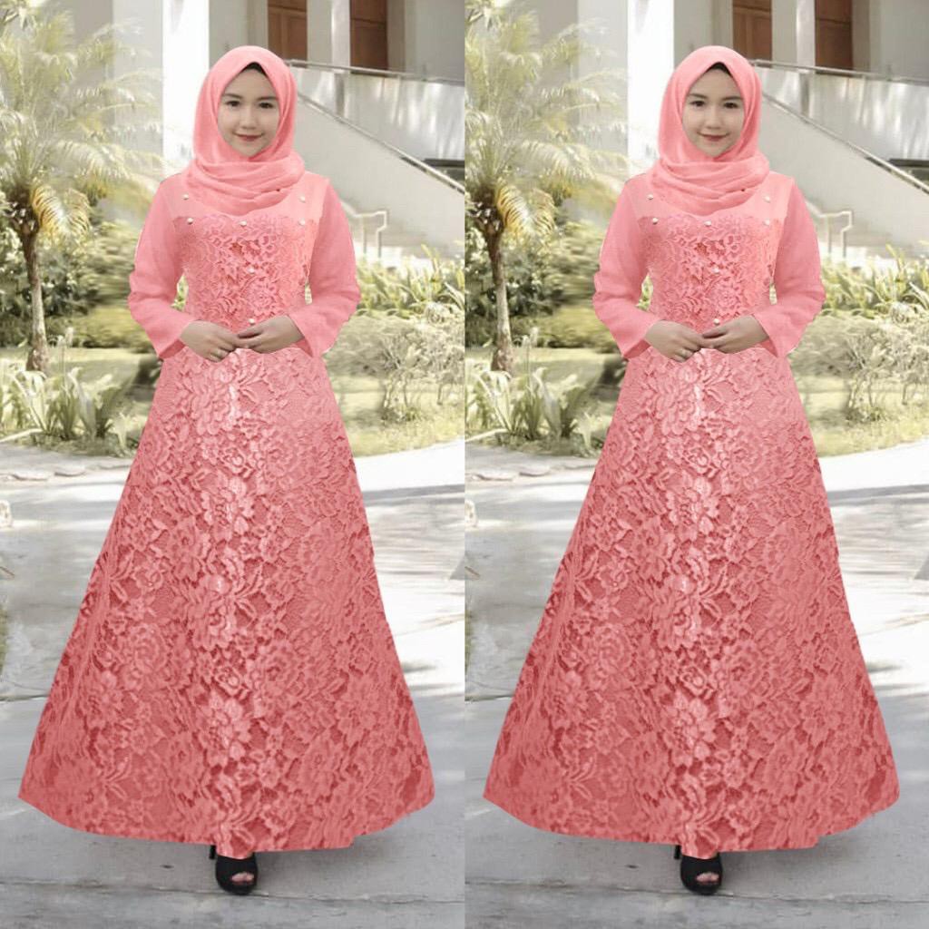 GUCHI Maxi Dress Gamis Terbaru Brukat Timbul Pesta Seragam Kondangan Remaja Dewasa Fashion Wanita Muslim Terbaru Jumbo - Size M L XL XXL