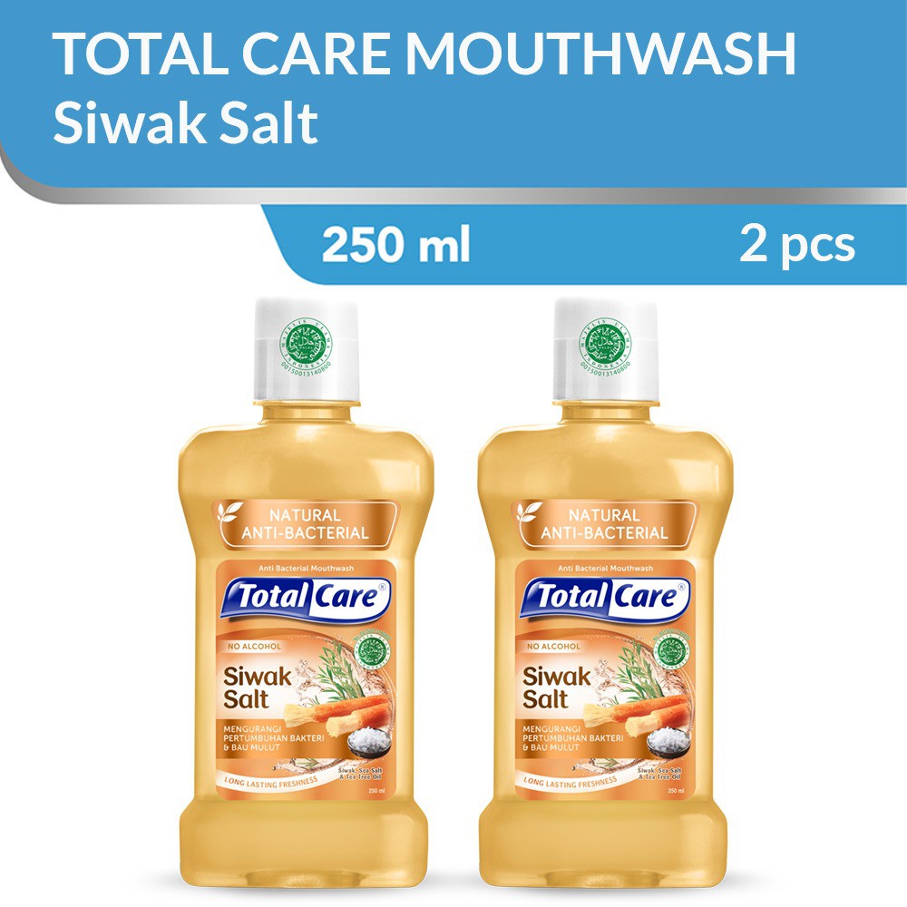 Total Care Mouthwash Siwak Salt 250ml (2pcs) - Obat Kumur Antiseptik Rasa Siwak Segar Halal Tanpa Al