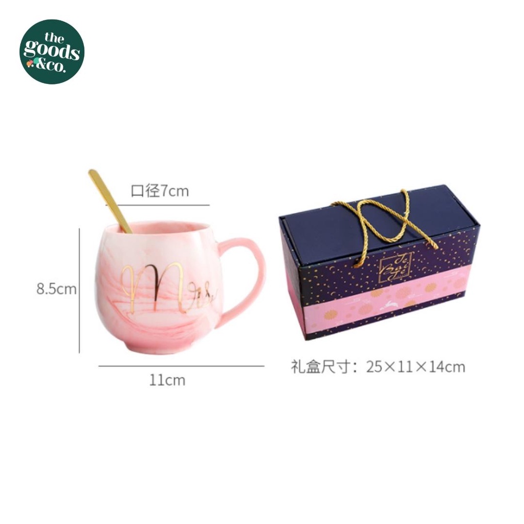 Gelas Couple Marble Mug Set Gift Box Cangkir Couple Mug Set Mr &amp; Mrs