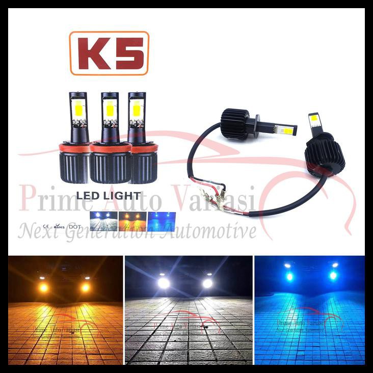 BEST DEAL TG LAMPU LED MOBIL H11 TURBO LED 3 WARNA K5 SOCKET H11 UNIVERSAL 