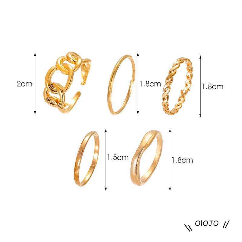 5pcs / Set Fashion Cincin Wanita Model Terbuka Geometri Warna Silver / Gold Gaya Vintage - col