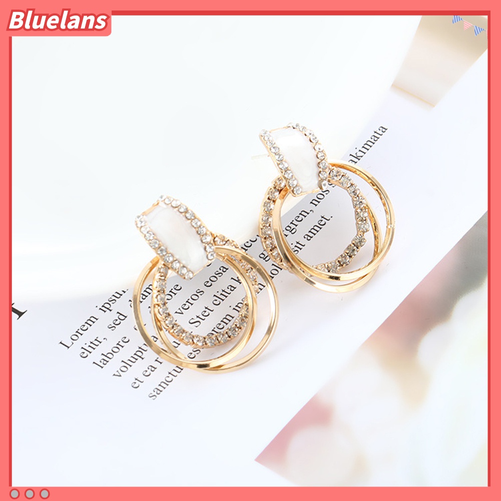 Anting Stud Berlian Imitasi Multilayer Bentuk Lingkaran Untuk Wanita