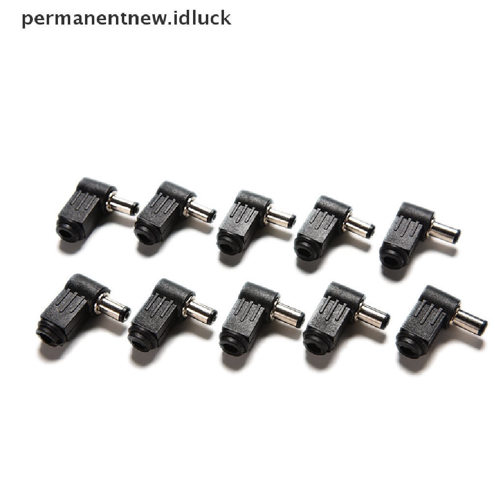 10 Pcs Konektor Solder DC Power Male Plug 2.1x5.5mm Sudut Kanan Warna Hitam