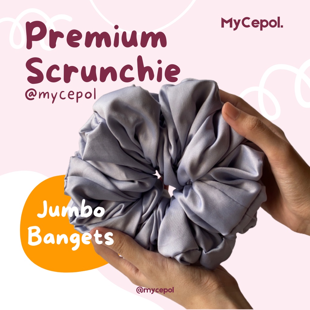 (MyCepol) Jumbo Bangets Ikat Rambut Super Premium Cepol Hijab Satin - Abu
