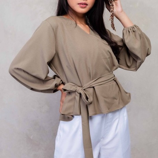 Blouse Kimono Wanita/Blouse Kimono Lengan Panjang/Blouse Korea - Ada Tali dan Karet