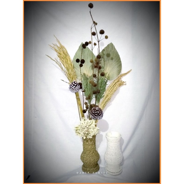 Paket Bunga Kering Dan Pot / Daun Kering Dekorasi Ruangan
