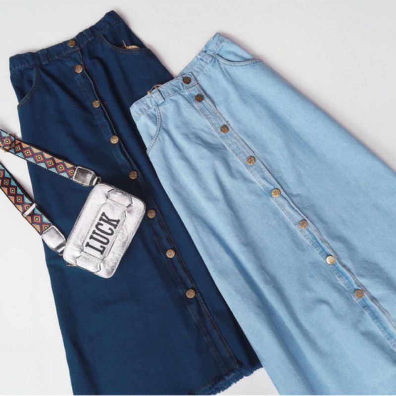 LONG SKRIT JEANS BUTTON || ROK JEANS PANJANG