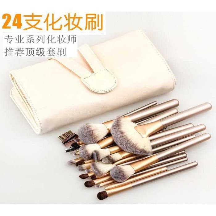 (BOW) Sale Brush Makeup 24 Pcs Plus Bag Putih