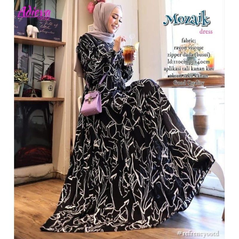 Baju Gamis wanita katun rayon viscose Homedress homedres rayon viscose motif terbaru jumbo LD 120cm-Mozaik
