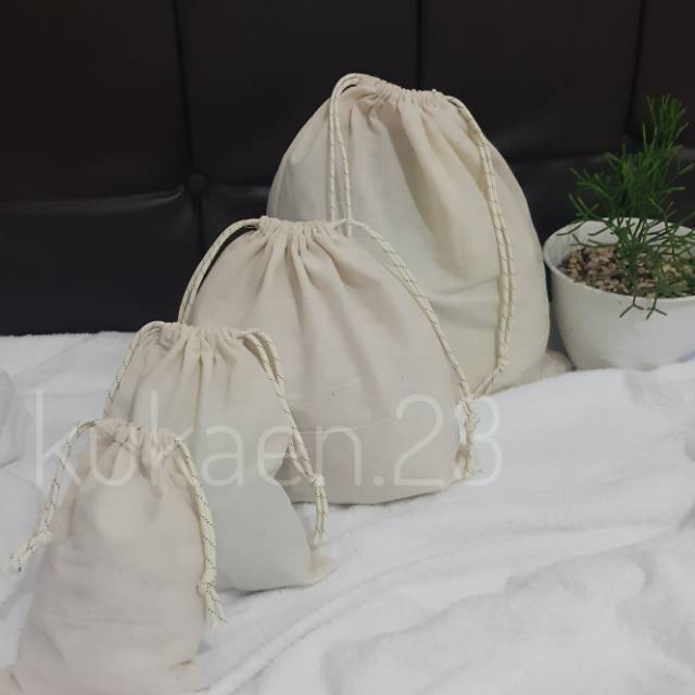Tas Belanja Kain Blacu 1SET Tas Belanja Beras kacang Krupuk Makaroni pengganti Plastik Jenis Tali di
