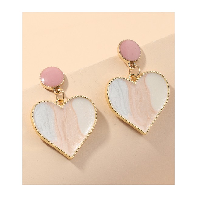 LRC Anting Tusuk Fashion White Metal Dripping Contrast Color Heart Earrings K26939