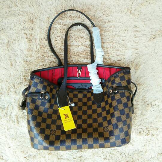 Best Seller Tas Fashion Branded Tote Wanita LV NEVERFULL Size S Motif Damier