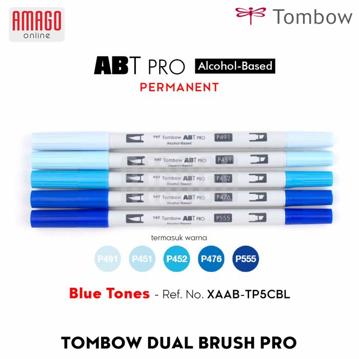 TOMBOW Dual Brush Pen ABT PRO - BLUE TONES - 5 packs - XAAB-TP5BL