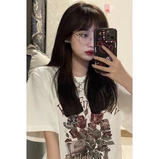 Jual Printed T-shirt Kaos Putih Lengan Pendek Overszie Baju Atasan