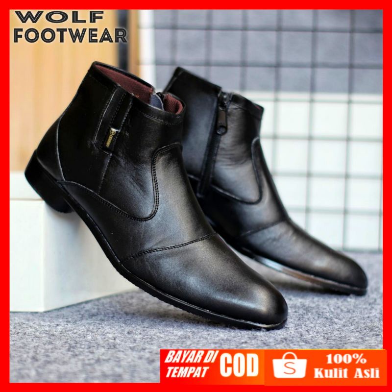 WOLF x FOX Sepatu Pantofel Cevany boots zipper resleting Original formal kerja kantor kulit asli CH