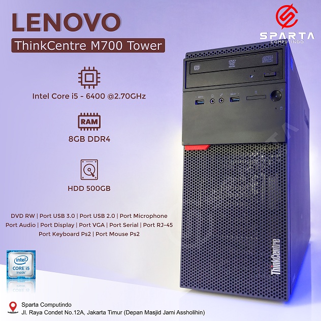 PC Lenovo ThinkCentre M700 Tower Core i5 Gen 6 Ram 8GB HDD 500GB Murah Bergaransi