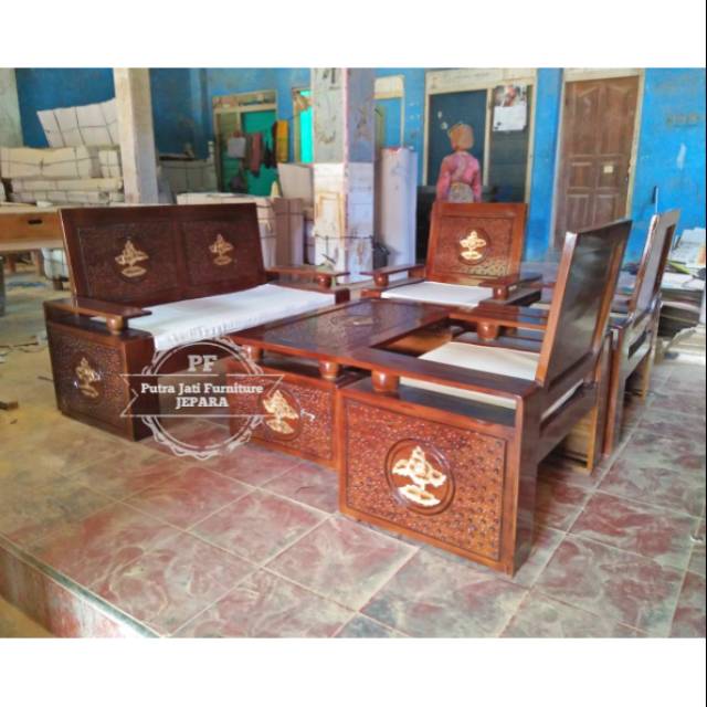 Meja Kursi Tamu Kayu Jati + Busa Murah mebel jepara