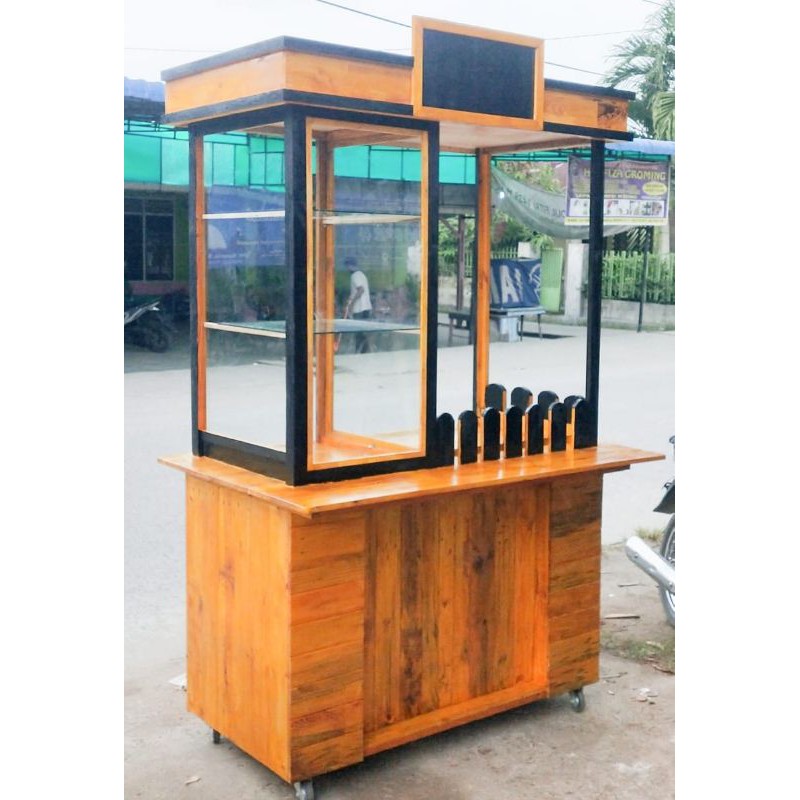 Gerobak Steling Booth Stand Jualan Kayu Jati Belanda