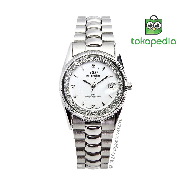 Jam tangan Wanita Mirage Permata Original Silver