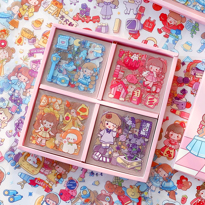 100pcs Stiker Motif Kartun Perempuan Lucu Anti Air Untuk Dekorasi Diary DIY