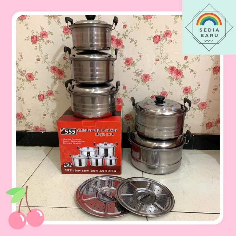 Panci susun 5 pcs stainless steel 555 panci steamer
