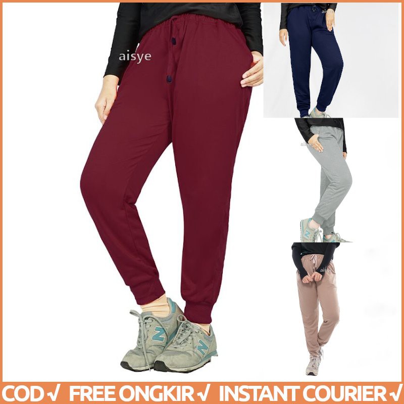 Celana Jogger Pants Sporty Aisye Wanita Korean Style Joger Training Panjang Sport Cewek Babyterry