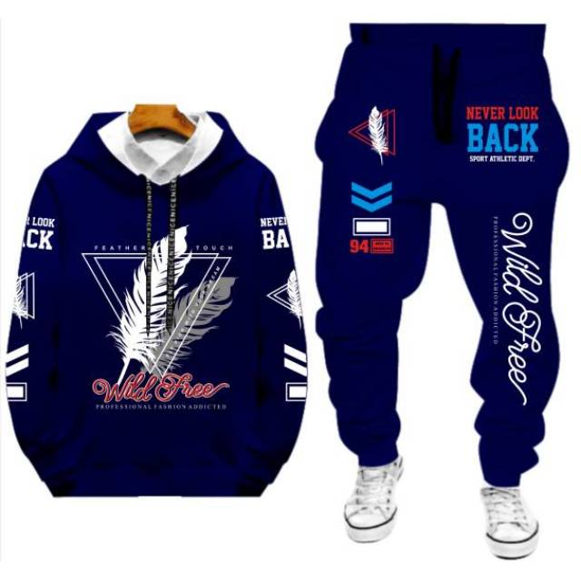 N_S Stelan Pria/Wanita 1Set Hoodie Panjang+Celana Jogger Wild_Stey