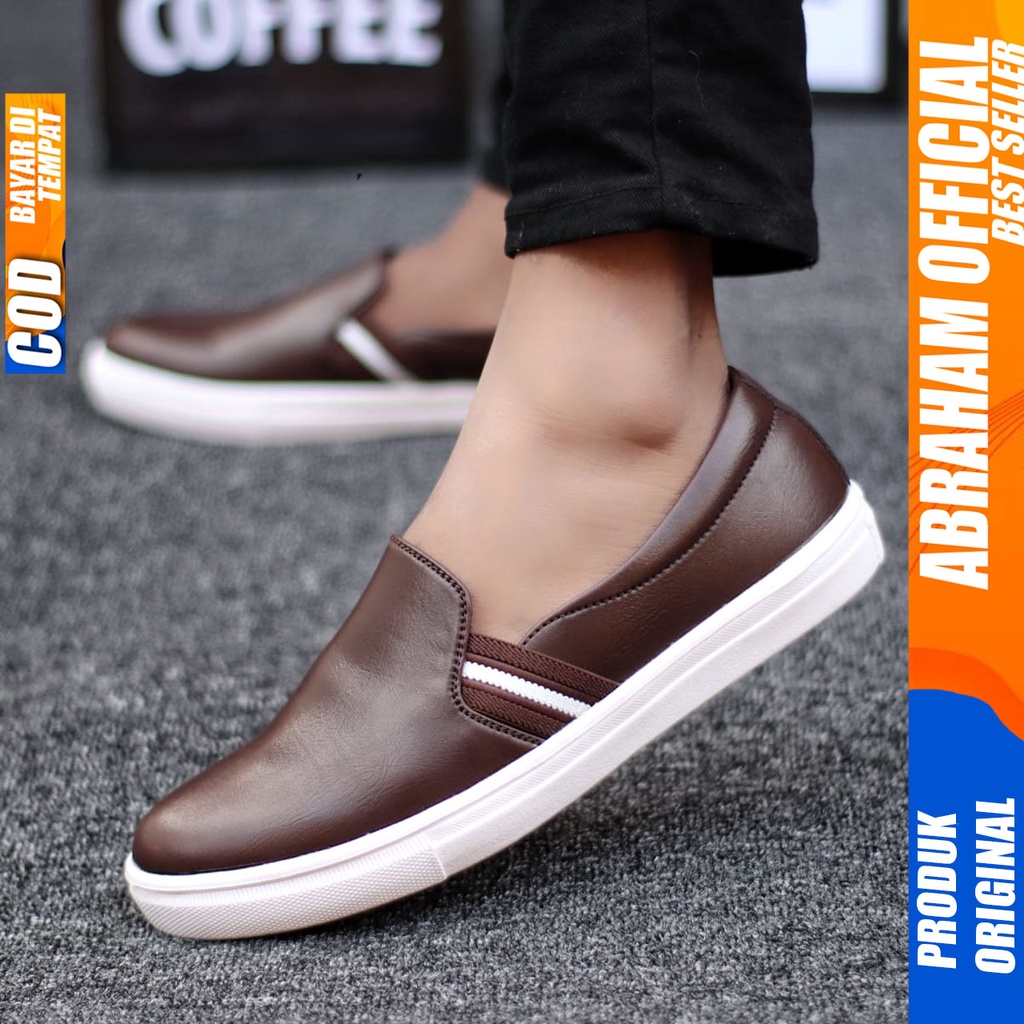 Abraham Nue - Sepatu Slip On Santai Casual Hitam Pria Original