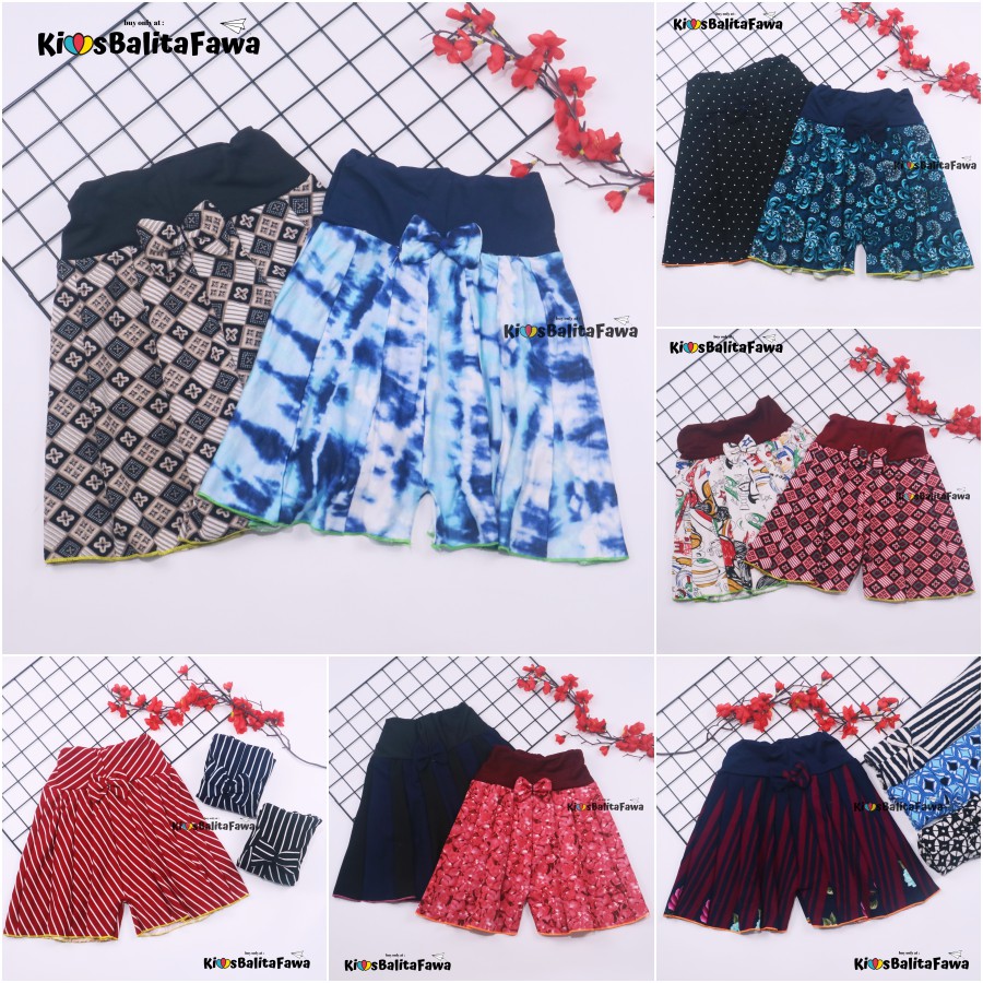 Rok Celana Motif uk 3-5 Tahun / Rok Celana Bawahan Anak Perempuan Motif Batik Salur Bunga Abstrak