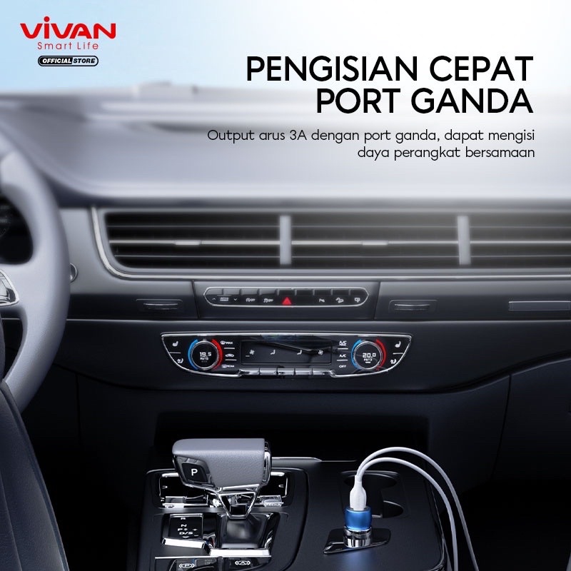 VIVAN CC04 Car Charger Casan Mobil 2 Ports USB-A &amp; Type C 20W 3A PD QC3.0 Fast Charging Garansi 1 Tahun Blue