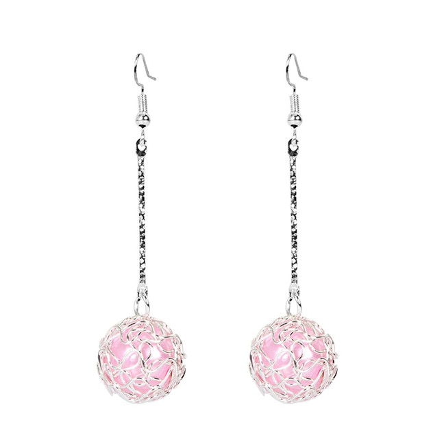 LRC Anting Gantung Fashion White Pearl Geometric Ball Hollow Alloy Earrings K44458