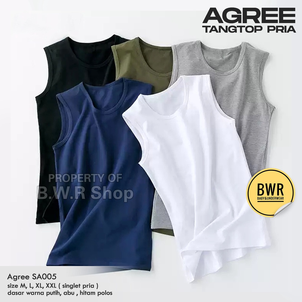 Tangtop PRIA AGREE SA005 / Kaos Dalam Tangtop Singlet Agree SA 005 Slim FIt Pria Dewasa Super Soft Cool Hitam Putih Abu | Bwr