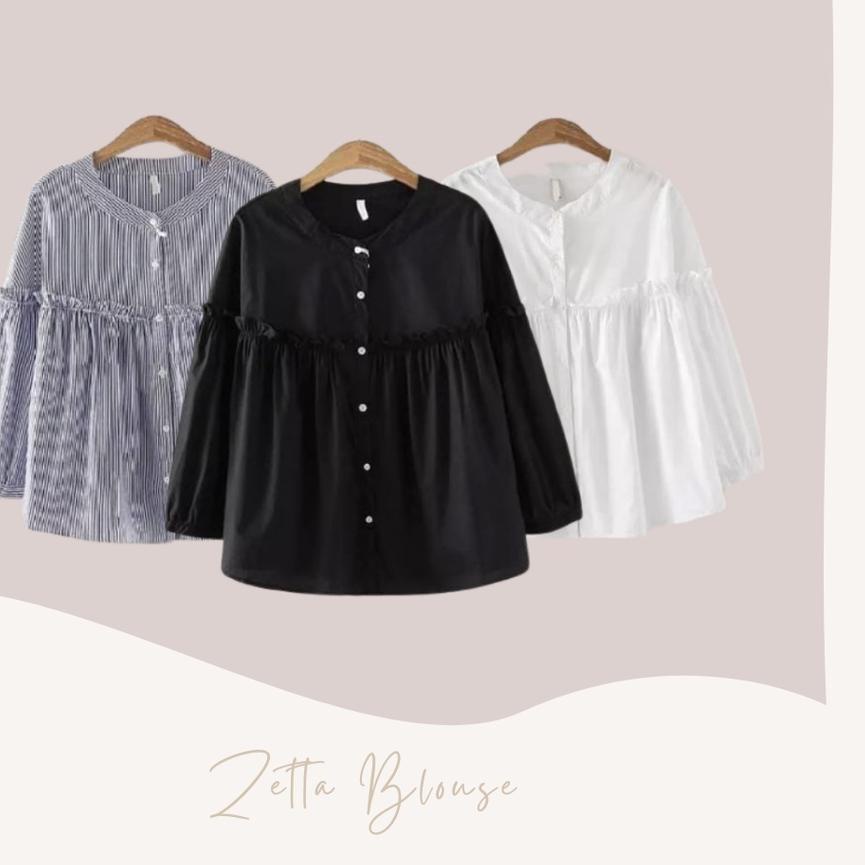 ❤ SHOPPE 2.2  Atasan wanita kekinian ZETTA BLOUSE Pakaian wanita lengan ruffle, Baju lengan balon ko