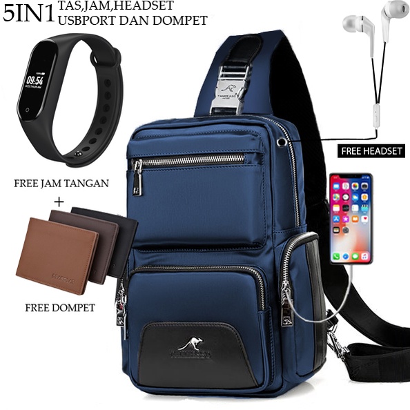 TANMESSO 5IN1 BAYAR DITEMPAT-BONUS JAM LED,DOMPET &amp; USBPORT&amp;HEADSET-tas selempang waterproof